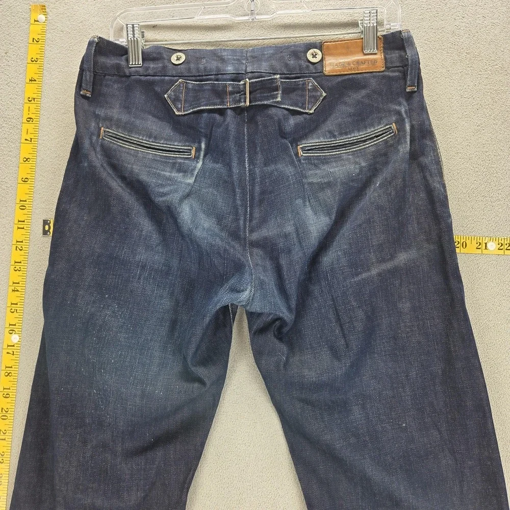 Levis Jeans Mens 30x34 Blue Selvedge Made & Crafted Buckle Back Biker Button Fly